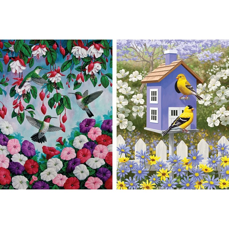 - Value Set of (2) 500 Piece Jigsaw Puzzles for Adults - Each Puzzle Measures 18" x 24" - 500 pc Goldfinch Garden Home Hummin...