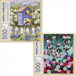 - Value Set of (2) 500 Piece Jigsaw Puzzles for Adults - Each Puzzle Measures 18" x 24" - 500 pc Goldfinch Garden Home Hummin...