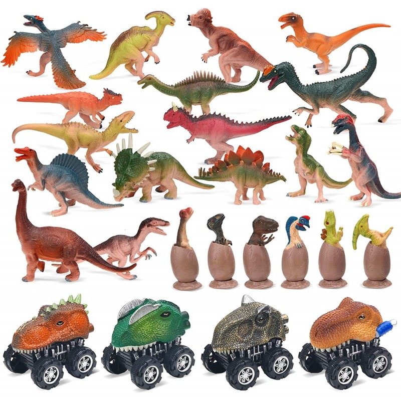 Dinosaur Toys Set for Kids 26 Pack 3.5"- 4.9" Realistic Dinosaur Figures Dinosaur Pull Back Cars Dino Eggs Model Toys Dinosau...