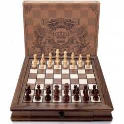 Magnetic Wooden Chess Set 12.8" x 12.8" Chess Board Game with 2 Built-in Storage Drawers - 2 Bonus Extra Queens - Chess for B...