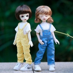 Blyth BJD Clothes 30cm 1/6 BJD SD YOSD Doll Clothes Fashion Denim Overalls Pants and Short Sleeve T-Shirt Set Doll Accessorie...