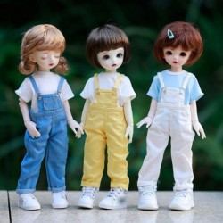 Blyth BJD Clothes 30cm 1/6 BJD SD YOSD Doll Clothes Fashion Denim Overalls Pants and Short Sleeve T-Shirt Set Doll Accessorie...