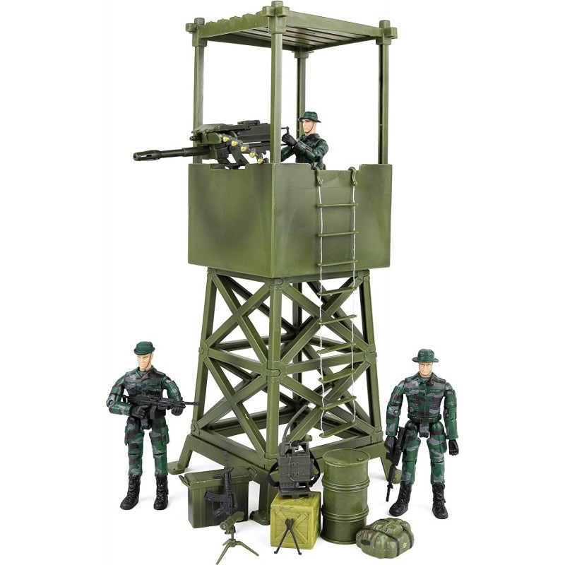 Military Lookout Watch Tower 16 Piece Play Set with Accessories. Green $33.59 Play Figure Playsets