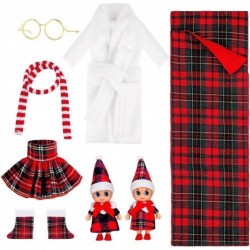 8 Pcs Christmas Elf Dolls Accessories Include Mini Elf Doll Elf Sleeping Bag Bathrobe Skirt Glasses Boots Red and White Strip...