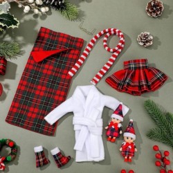 8 Pcs Christmas Elf Dolls Accessories Include Mini Elf Doll Elf Sleeping Bag Bathrobe Skirt Glasses Boots Red and White Strip...