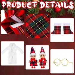 8 Pcs Christmas Elf Dolls Accessories Include Mini Elf Doll Elf Sleeping Bag Bathrobe Skirt Glasses Boots Red and White Strip...