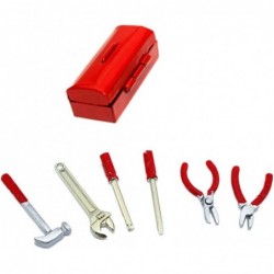 Dollhouse Decoration Accessories 1:12 Dollhouse Miniature Scene Model Work Tools Set with Toolbox 7 Pcs (Red Tools+Red Box As...