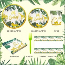 133 Pieces Jungle Safari Baby Shower Decorations for Boy or Girl - Greenery Oh Baby Plates Napkins and Cups Animal Cake Toppe...