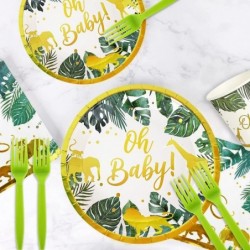 133 Pieces Jungle Safari Baby Shower Decorations for Boy or Girl - Greenery Oh Baby Plates Napkins and Cups Animal Cake Toppe...