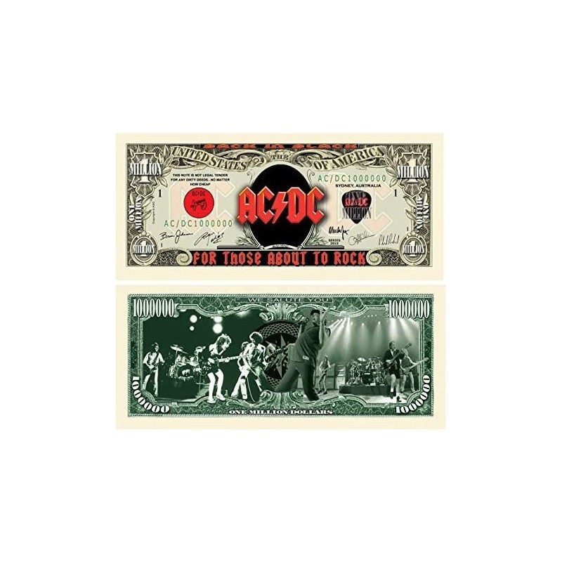 Pack of 5 - AC/DC Million Dollar Bill - Best Gift Or Keepsake for Fans of This Awesome Band $15.90 Gags & Practical Joke Toys