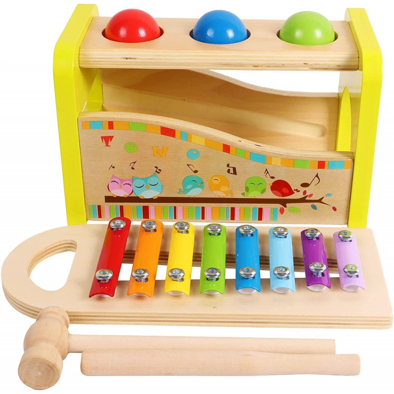 TOWO Wooden Hammer Ball and Xylophone Set - Mallet and Pegs Pound a Ball Tap Bench- Toys for Babies 1 Year Old Baby Boy Girl ...