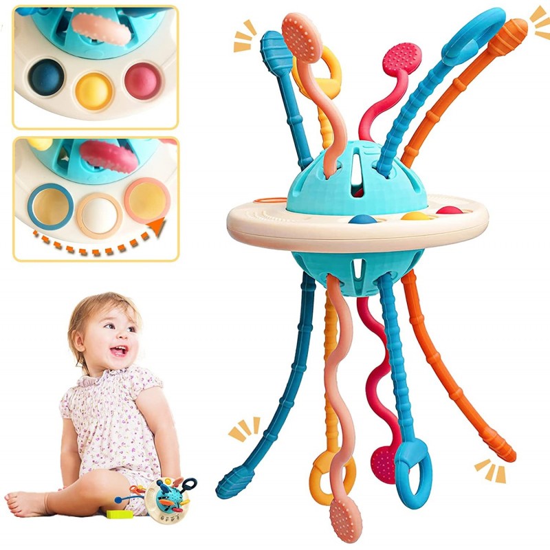 Baby Sensory Toys 18+M Food Grade Silicone Pull String Toy for Toddlers Safe Cute BabyTravel Toys First Birthday Gift for Boy...