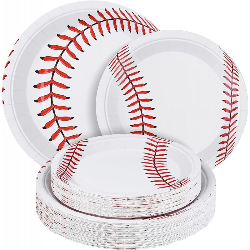 72 Pack Baseball Plates 9 Inch and 7 Inch Home Plate Baseball Round Baseball Paper Plates for Sports Theme Birthday Party Dec...