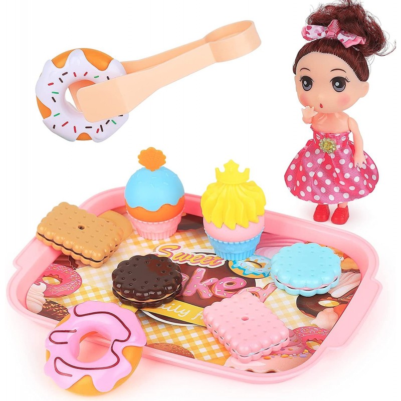 Play Food Set Play Food for Kids Kitchen Sets - Pretend Play Donuts and Sandwich Biscuits Plastic Cupcakes Doll Toy Food Play...