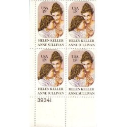 1980 HELEN KELLER ~ ANNE SULLIVAN 1824 Plate Block of 4 x 15 cents US Postage Stamps $14.12 Collectible Postage Stamps