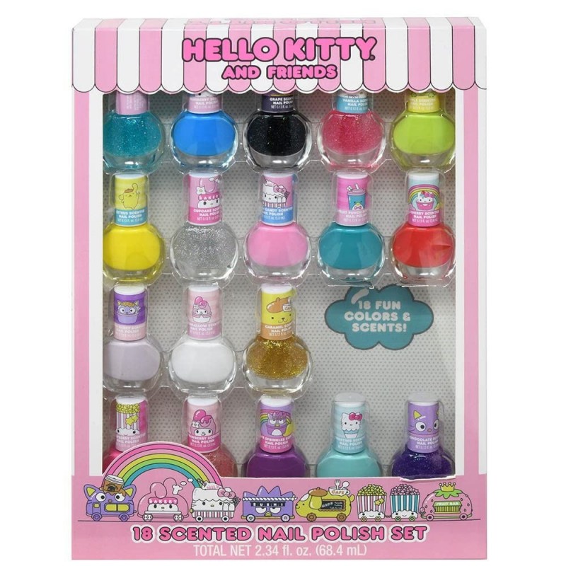 Hello Kitty 18pk Colorful Fruity Scented Peelable Nail Art Set for Kids Girls Birthday Gifts Goodies $43.18 Kids' Dress-Up Ac...