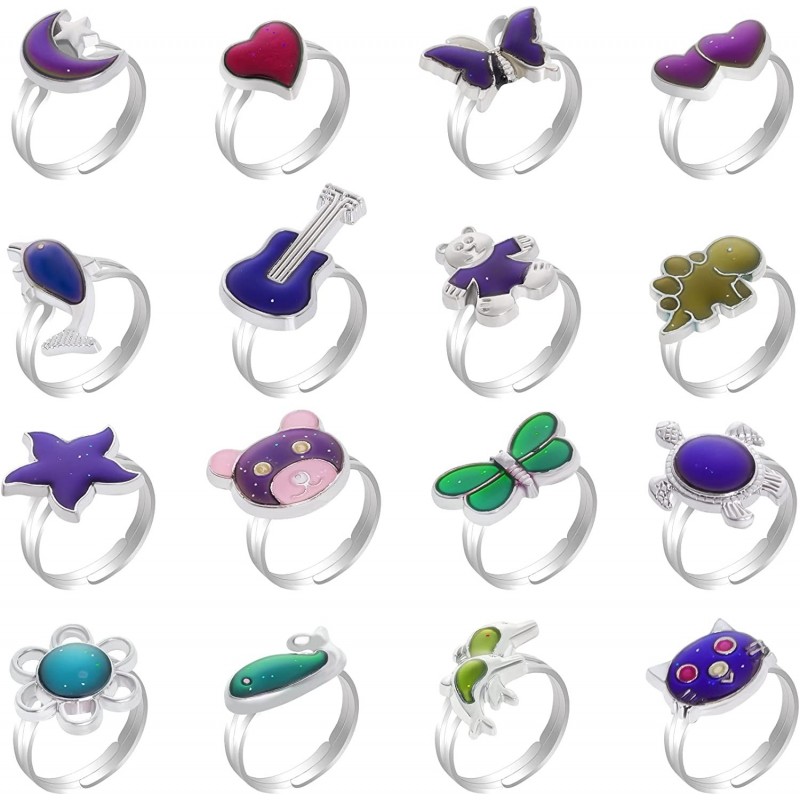 16Pcs Mood Rings for Kids Adjustable Color Changing Mood Rings for Women Girls Boys Birthday Party Favor Rings Halloween Cost...