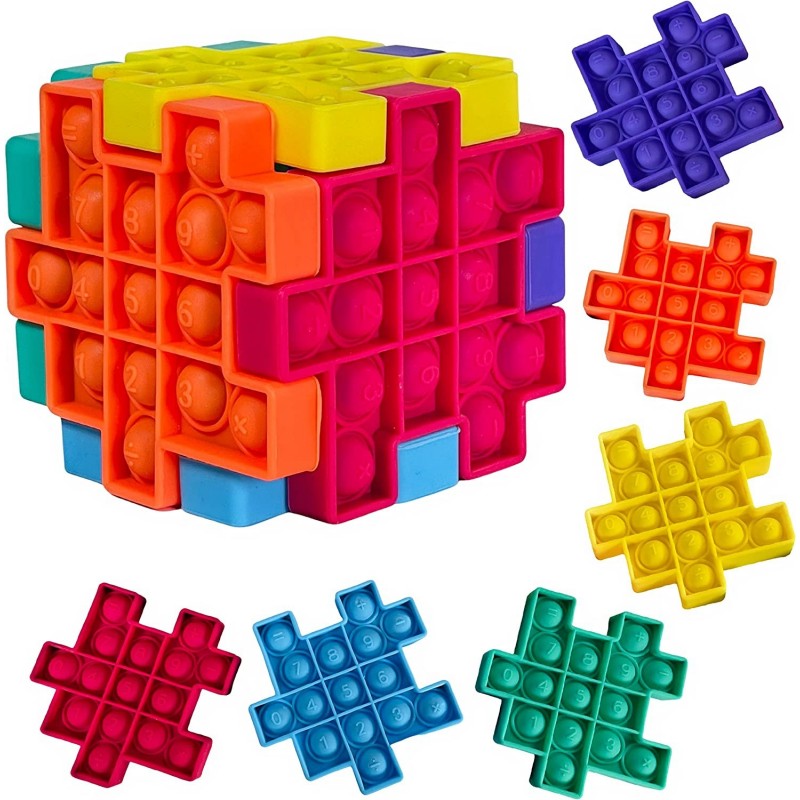 Pop it Fidget Puzzle 6 pcs Block Toy for Kids Sensory Stress Fidget Toy Squishy Ball Relief Stress Relief ADHD Autism Gift Bu...