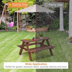 Kids Picnic Table Toddler Outdoor Wooden Table & Bench Set with Umbrella Children Patio Backyard Set Kids Rectangular Table a...