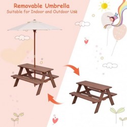 Kids Picnic Table Toddler Outdoor Wooden Table & Bench Set with Umbrella Children Patio Backyard Set Kids Rectangular Table a...