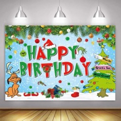 Merry Grinchmas Backdrop Christmas Decoration Backdrop Happy Birthday Backdrop Christmas Birthday Party Decorations for Kid B...