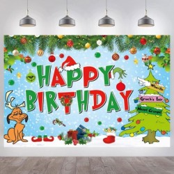 Merry Grinchmas Backdrop Christmas Decoration Backdrop Happy Birthday Backdrop Christmas Birthday Party Decorations for Kid B...