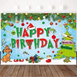 Merry Grinchmas Backdrop Christmas Decoration Backdrop Happy Birthday Backdrop Christmas Birthday Party Decorations for Kid B...