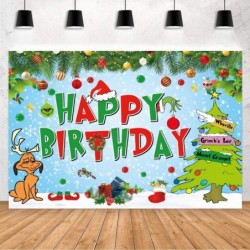 Merry Grinchmas Backdrop Christmas Decoration Backdrop Happy Birthday Backdrop Christmas Birthday Party Decorations for Kid B...