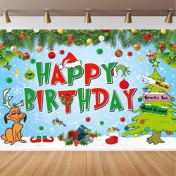 Merry Grinchmas Backdrop Christmas Decoration Backdrop Happy Birthday Backdrop Christmas Birthday Party Decorations for Kid B...