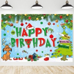 Merry Grinchmas Backdrop Christmas Decoration Backdrop Happy Birthday Backdrop Christmas Birthday Party Decorations for Kid B...