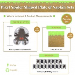 Pixel Spider Shaped Plate & Napkin Sets (37 Pieces for 16 Guests) - Gamer Party Supplies Gamer Birthday Decorations Mining Cr...