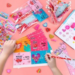 28 Pack Valentine's Day Gifts for Kids Girl Boy 280 Pcs Assorted Stationery Set Goodie Bags with Pencil Eraser Ruler Stamper ...