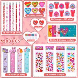 28 Pack Valentine's Day Gifts for Kids Girl Boy 280 Pcs Assorted Stationery Set Goodie Bags with Pencil Eraser Ruler Stamper ...