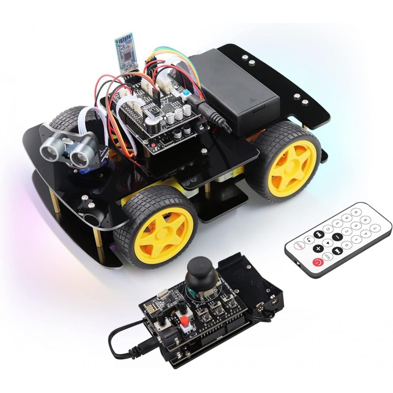 4WD Car Kit with RF Remote (Compatible with Arduino IDE) Line Tracking Obstacle Avoidance Ultrasonic Sensor IR Wireless Remot...