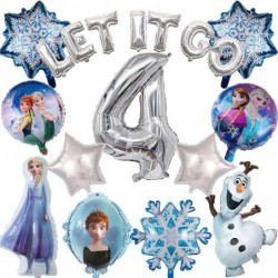 Frozen Birthday Party Balloon Decorations Include Number 4 Balloons Round Foil Balloons Star Foil Balloons Snowflake Balloon ...