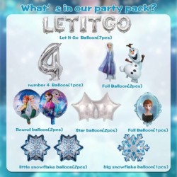 Frozen Birthday Party Balloon Decorations Include Number 4 Balloons Round Foil Balloons Star Foil Balloons Snowflake Balloon ...