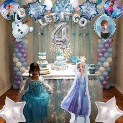 Frozen Birthday Party Balloon Decorations Include Number 4 Balloons Round Foil Balloons Star Foil Balloons Snowflake Balloon ...