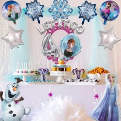 Frozen Birthday Party Balloon Decorations Include Number 4 Balloons Round Foil Balloons Star Foil Balloons Snowflake Balloon ...