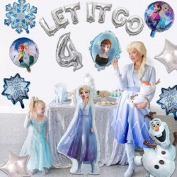 Frozen Birthday Party Balloon Decorations Include Number 4 Balloons Round Foil Balloons Star Foil Balloons Snowflake Balloon ...