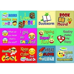 Emoji Stickers for Bookworm (5-Sheet) – Total 60 pcs (5 X 12pcs) Individual Small Size 2.1" x 2" Unique Personalized Themes D...