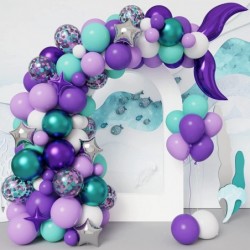 Mermaid Balloon Garland Kit Mermaid Tail Arch Party Supplies with Purple Green Confetti Balloons for Mermaid Birthday Party D...