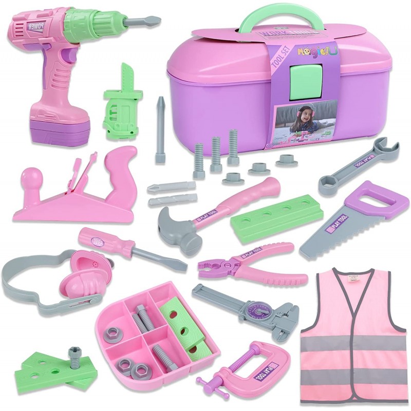 Kids Tool Set 31 PCS Kids Tool Box Pretend Play Construction Toy with Electric Drill Hammer Tool Accessories Toddler Tool Set...