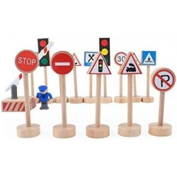 15 Pcs Wooden Street Signs Playset Traffic Signs Lights Playset for Children Play $25.95 Toy Vehicle Playsets