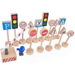 15 Pcs Wooden Street Signs Playset Traffic Signs Lights Playset for Children Play $25.95 Toy Vehicle Playsets