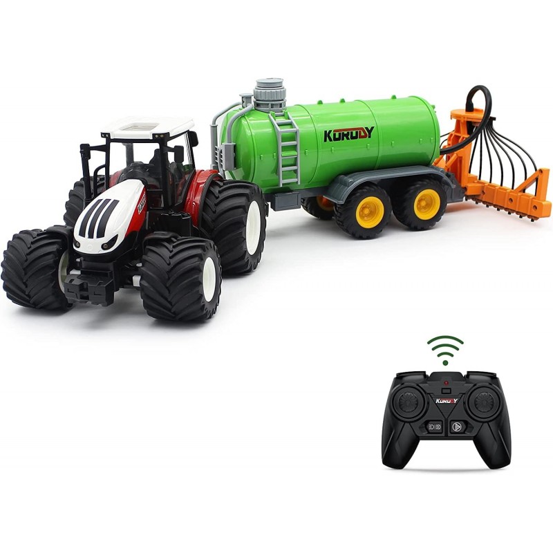 RC Tractor Remote Control Farm Truck with Spreader 2.4Ghz 1/24 Scale Electronic Tractor Farm Vehicle Toy with Light for Kids ...