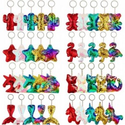 40 Pieces Sequin Keychain Hanging Key Chain with Mermaid Tail Unicorn Pony Cat Star Flamingo Cub Cactus Shape keychains for K...