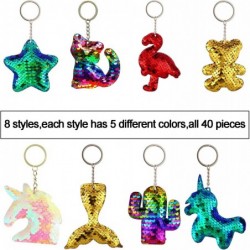 40 Pieces Sequin Keychain Hanging Key Chain with Mermaid Tail Unicorn Pony Cat Star Flamingo Cub Cactus Shape keychains for K...