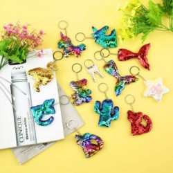 40 Pieces Sequin Keychain Hanging Key Chain with Mermaid Tail Unicorn Pony Cat Star Flamingo Cub Cactus Shape keychains for K...