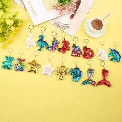 40 Pieces Sequin Keychain Hanging Key Chain with Mermaid Tail Unicorn Pony Cat Star Flamingo Cub Cactus Shape keychains for K...