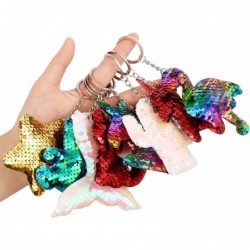 40 Pieces Sequin Keychain Hanging Key Chain with Mermaid Tail Unicorn Pony Cat Star Flamingo Cub Cactus Shape keychains for K...